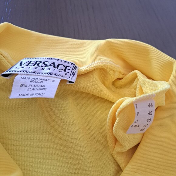 VERSACE Intensive Italy Body Suit Yellow Short Sleeve Sportswear Vintage Sz 10/M - Picture 7 of 11